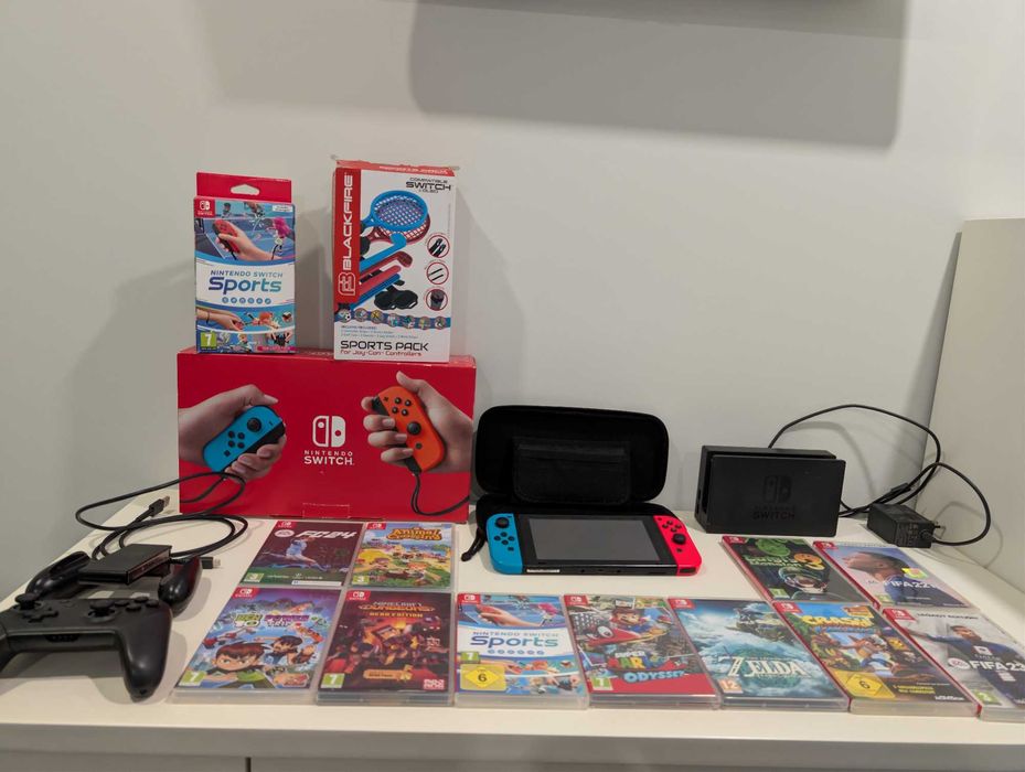 Nintendo switch+jogos+comando extra+acessórios