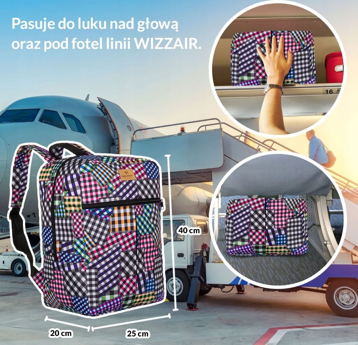 ZESTAW turystyczny plecak kosmetyczka opaska do samolotu bagaż Wizzair
