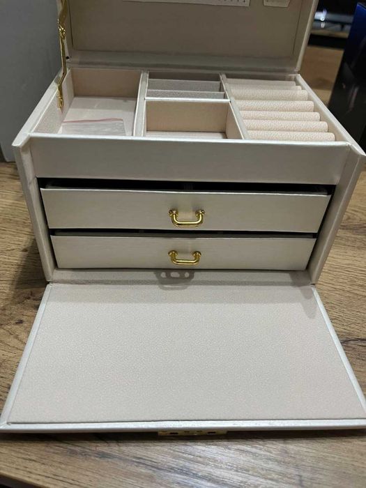 Szkatułka na Biżuterię Kuferek z Lusterkiem i Szufladami Organizer