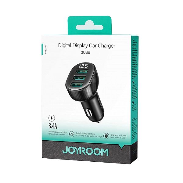 Ładowarka samochodowa Joyroom JR-CCD03/3.4A z wyświetlaczem 3x USB-A -