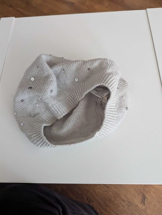 Czapka - beret  szary z cekinami na jesień - 152-170 h&m