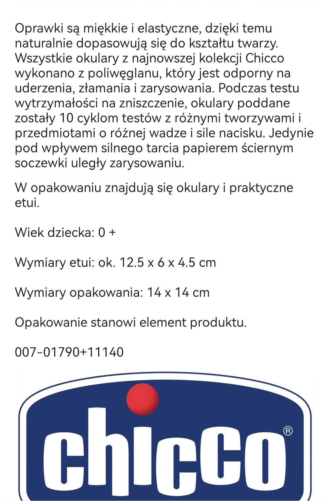 Okulary przeciwsłoneczne chicco dla maluszka 0+ z filtrem