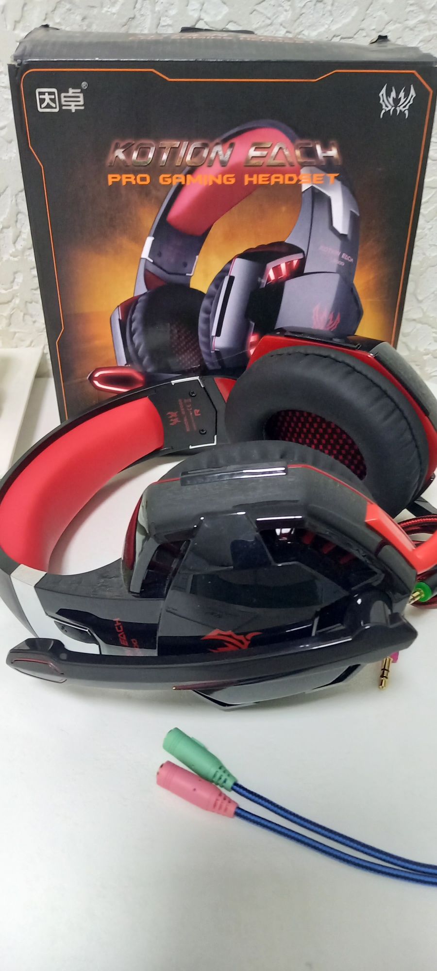 Игровые наушники Kotion Each G2000 с микрофоном и подсветкой. Геймерск