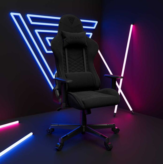 Czarny Fotel Gamingowy Biurowy SENSE7 Spellcaster Materiałowy + GRATIS