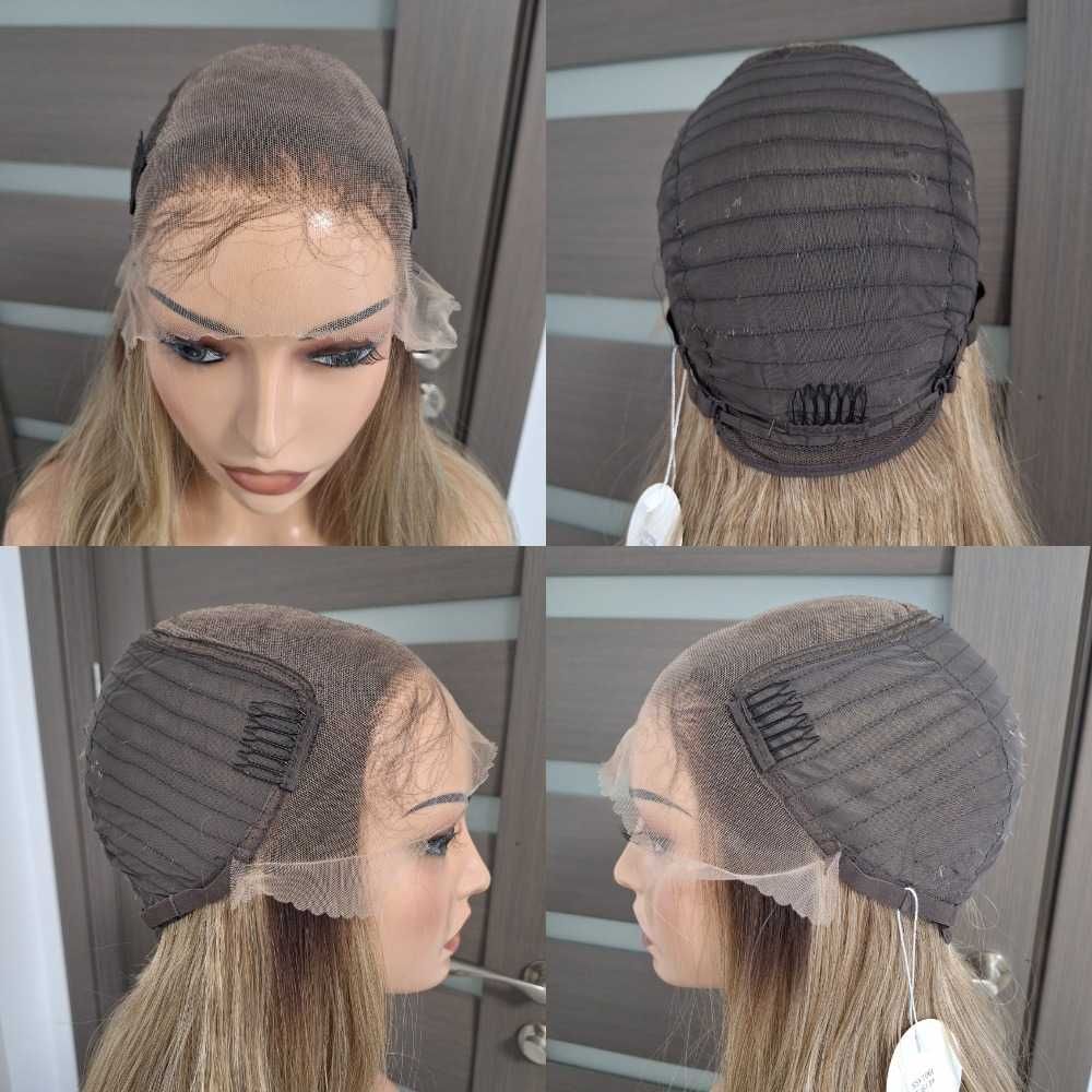 Peruca longa cacheada loira Shatush com renda frontal