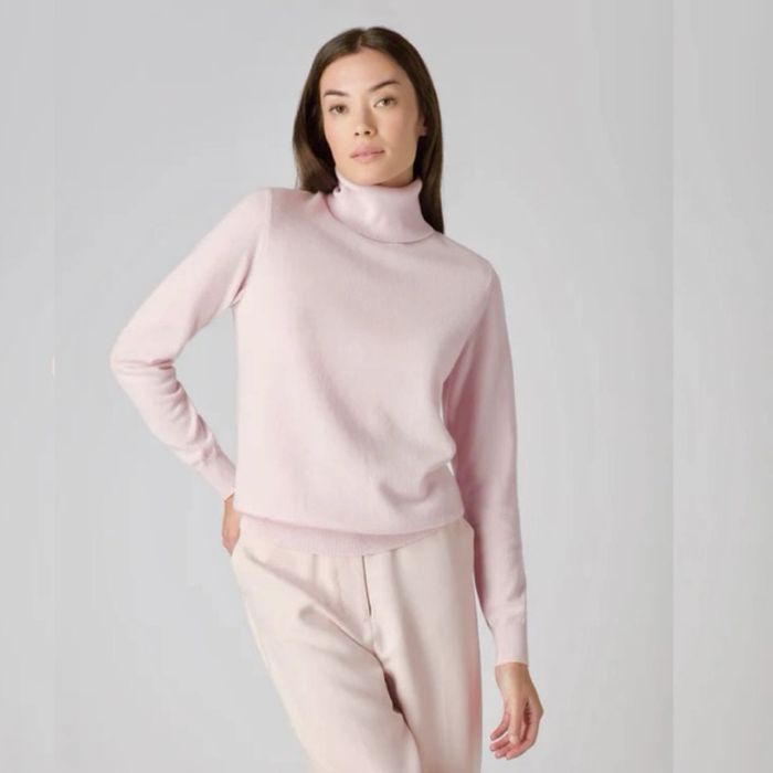 Пудровый Кашемировый гольф свитер водолазка 100% кашемир размер М