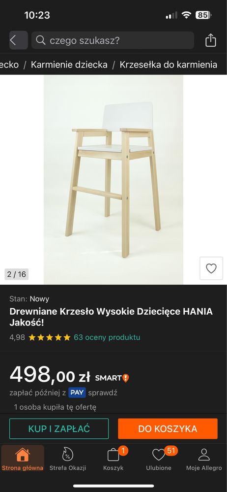 Drewniane krzeselko z drewna bukowego do karmienia