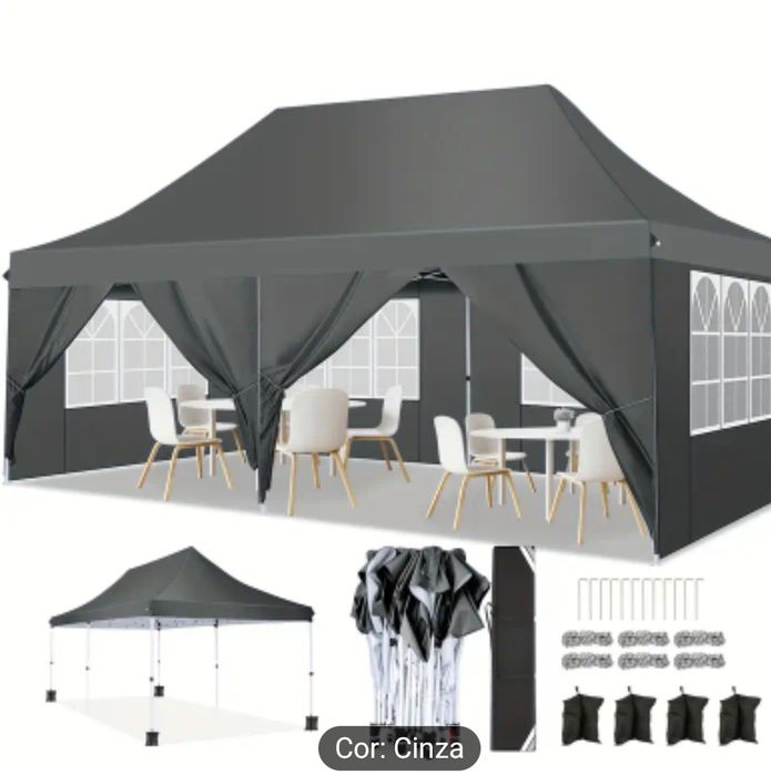 Vendo TENDA 3m x 6m NOVO Cor Cinzento Rebativel e Fácil de Montar 18m2