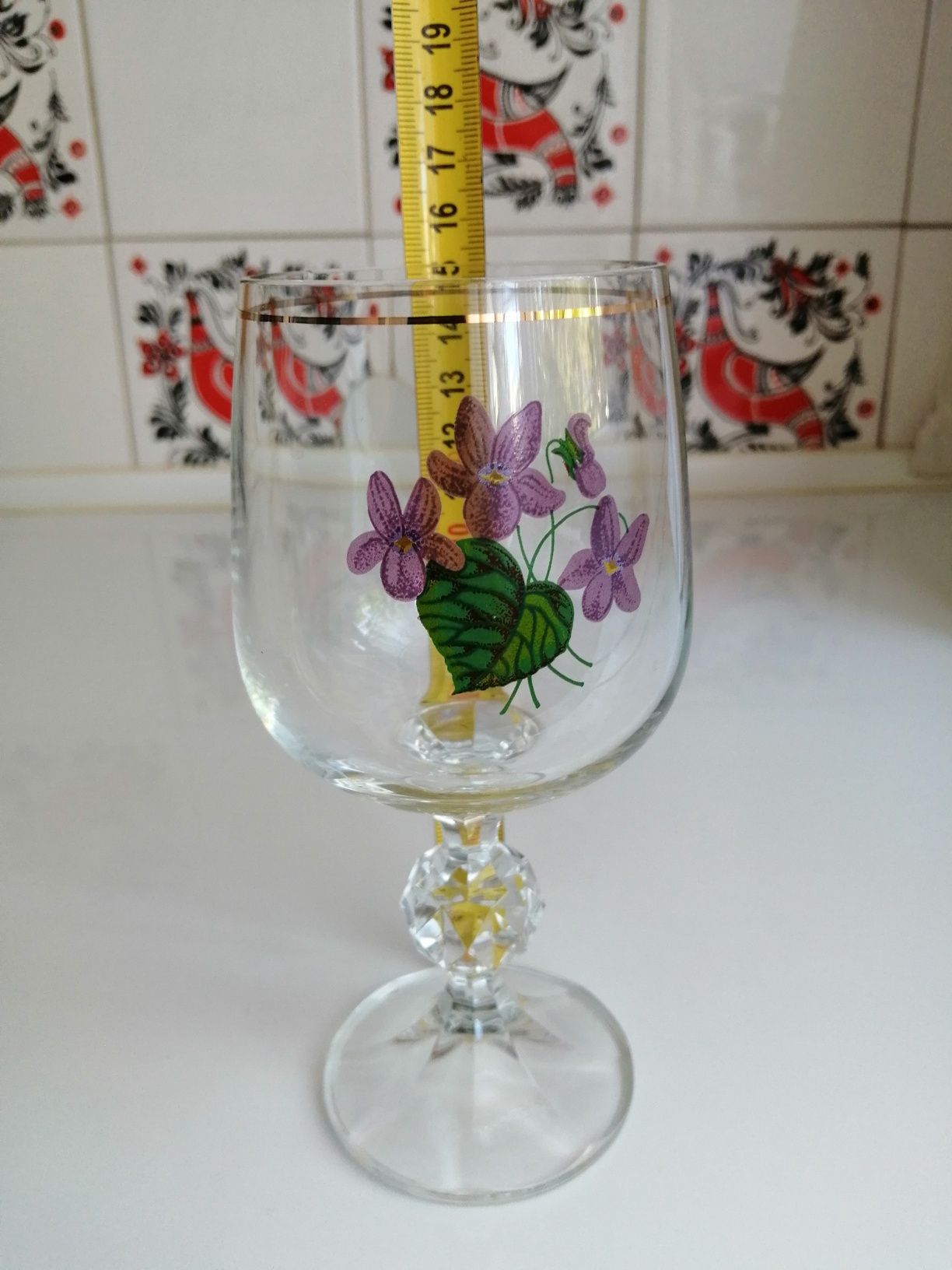 Kryształowy kieliszek do wina Bohemia porcelana szkło PRL