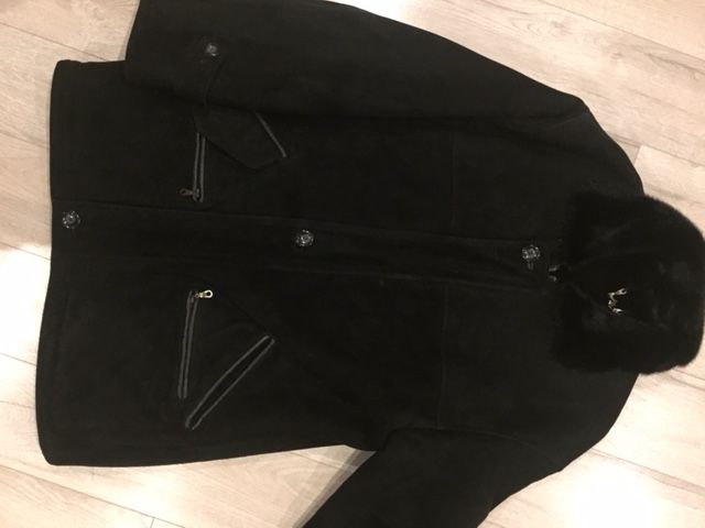 Мужская натуральная дубленка с норковым воротником черная