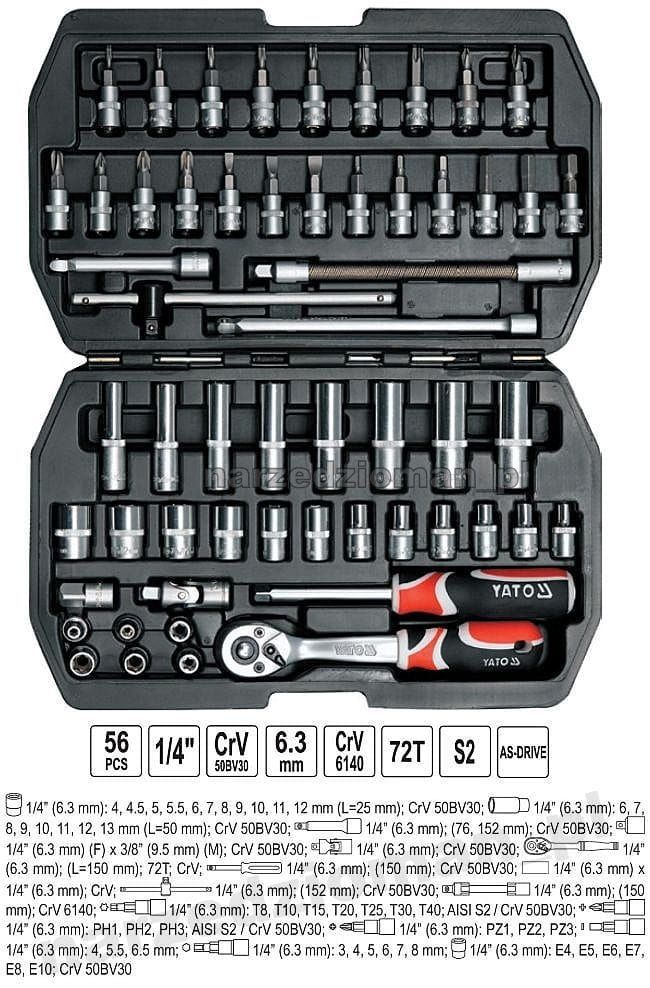 Komplet kluczy 1/4'' YATO 56el.