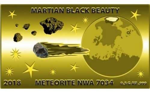 100 Franków Kongo ZŁOTA MONETA meteoryt z Marsa