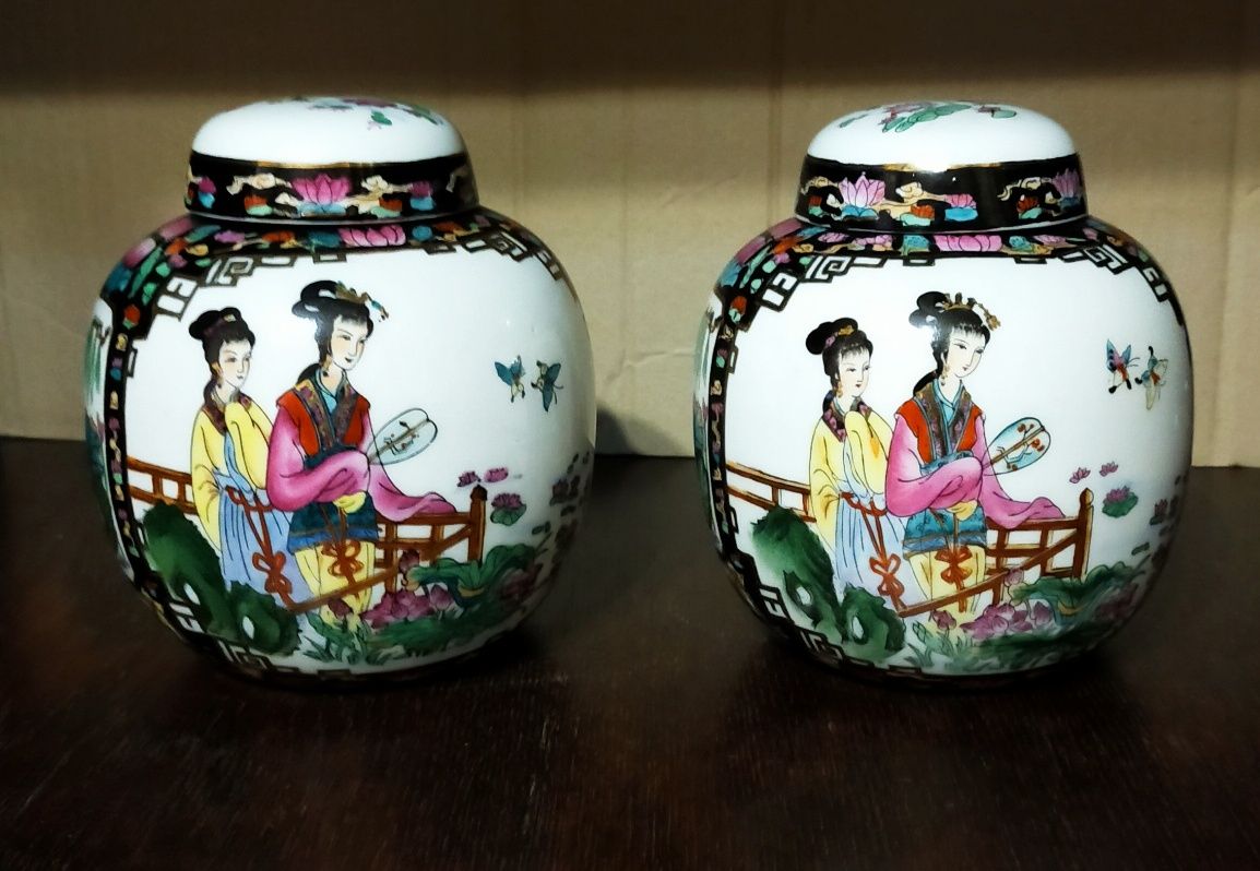 2 великолепные винтажные китайские вазы ручной росписи