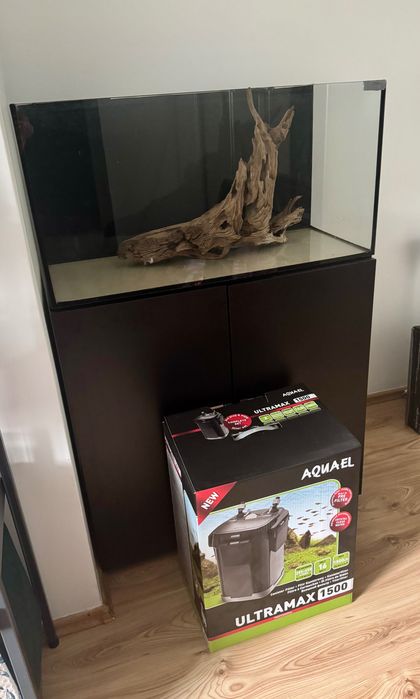 Akwarium 112L, szafka (nowa), Ultramax 1500 (nowy), korzeń XL