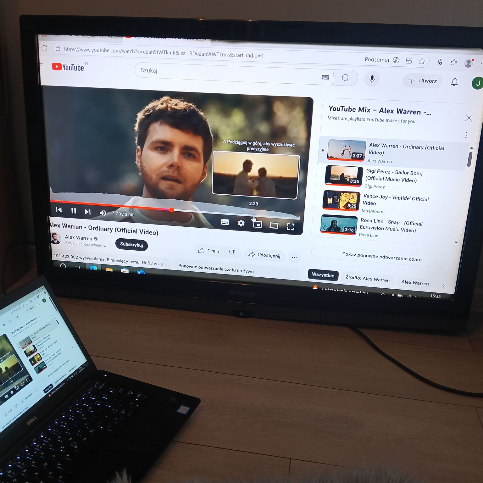 Telewizor Sharp 100cm szerokości 65cm wysokości