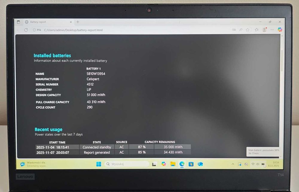 Lenovo ThinkPad T14 Gen1 (i5/24GB/512GB/Win 11 Pro) + zasilacz USB-C
