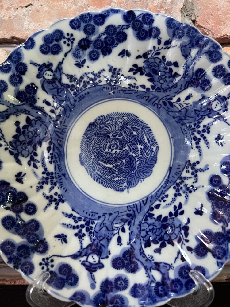 Talerz japoński styl arita ozdobny imari niebieski kobalt chiński