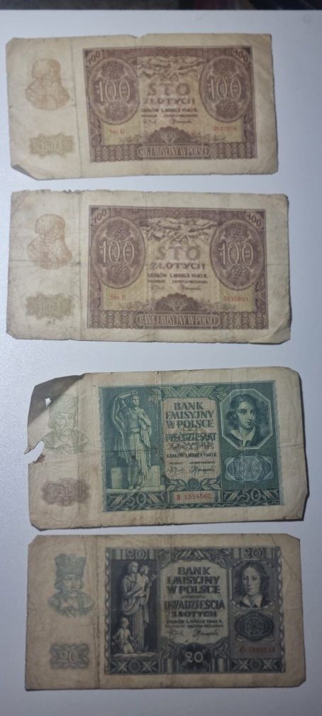 Zestaw obiegowych polskich banknot 1941r .4 szt