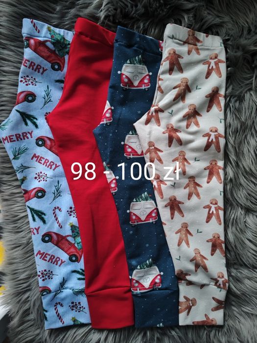 Rozmiar 98 4 x no we legginsy spodnie getry dresowe  auta choinka czer