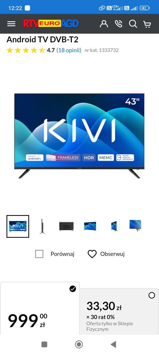 Telewizor KIVI 43cale Android