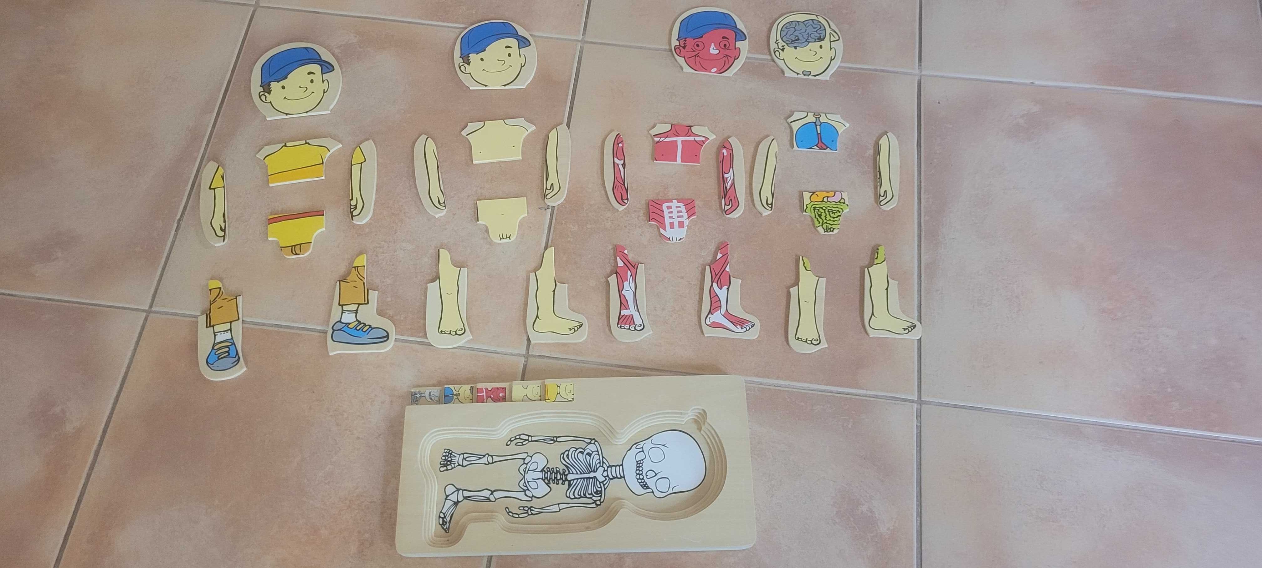 Zestaw drewniane puzzle edukacyjne Montessori Chłopiec Rybki Sowa