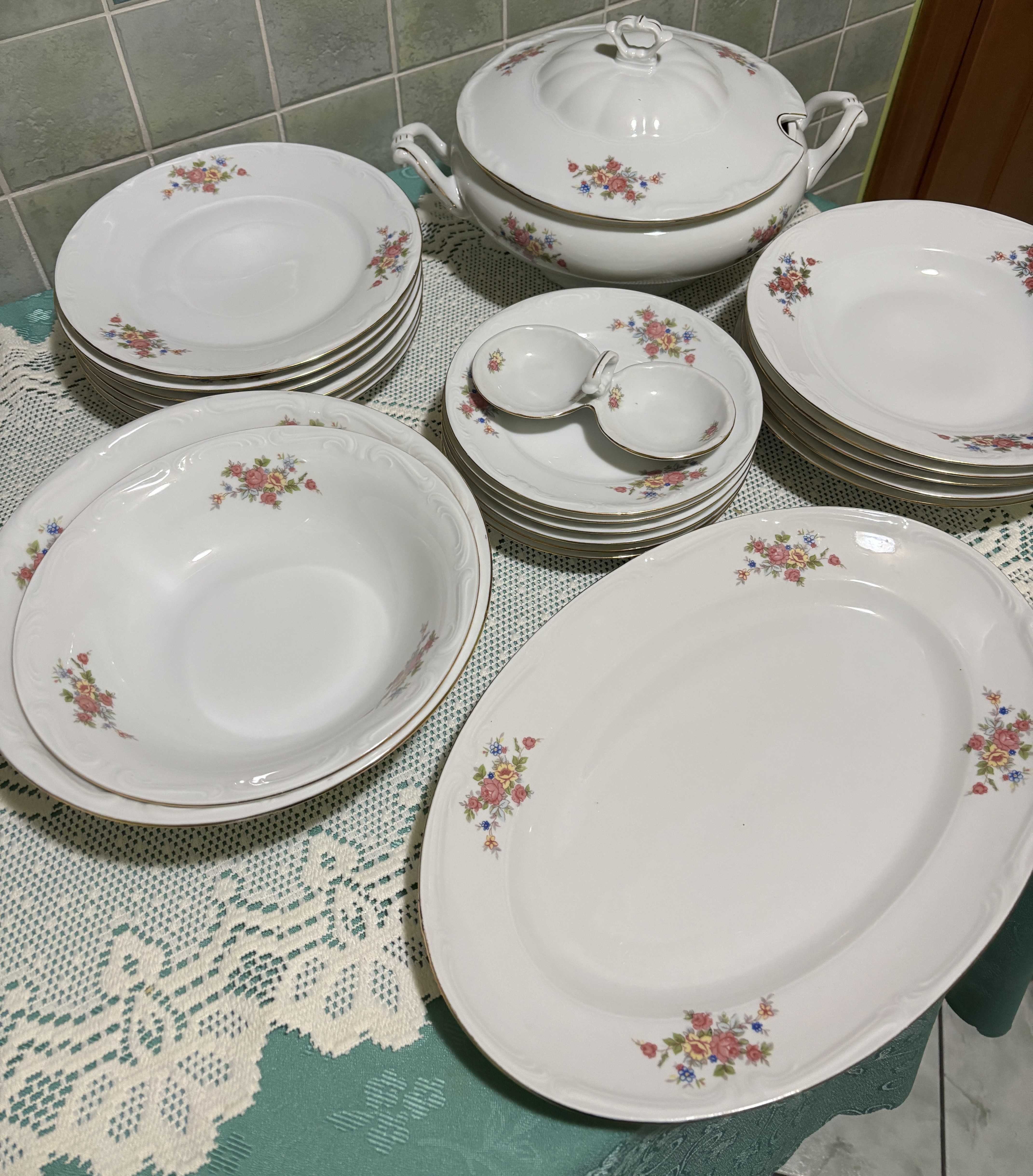 Duży Zestaw obiadowy na 6 osób Porcelana Bogucice, waza półmisek miski