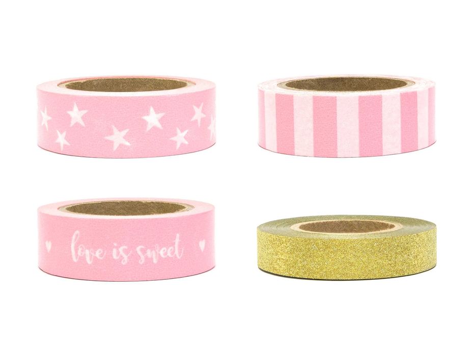 Taśma dekoracyjna washi tape różowa jasna/złota 1opak./4szt.