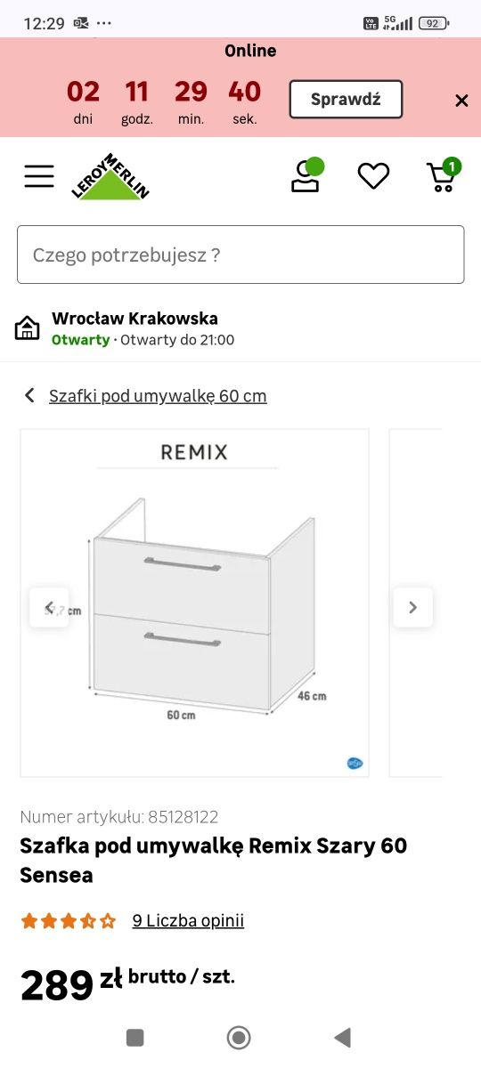 Fronty i boki Szafka pod umywalke remix szara60 x 46 cm