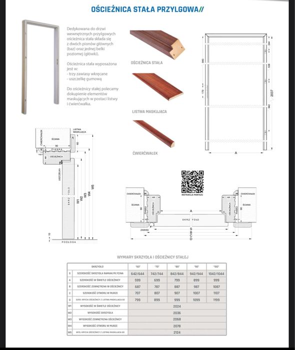 WINdoor ościeżnica do drzwi futryna stała 9cm, akcesoria, kolory