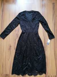 sukienka czarna koronka midi Moda Italia rozmiar M/L