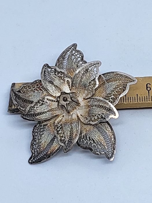 Брошь серебро  филигран