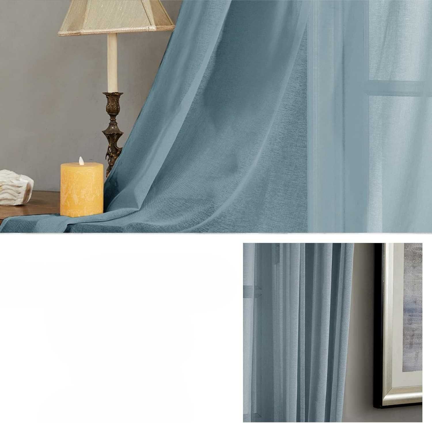 Zasłony Voile MRTREES 2x 260x140 cm Granatowe Lniane na Przelotkach