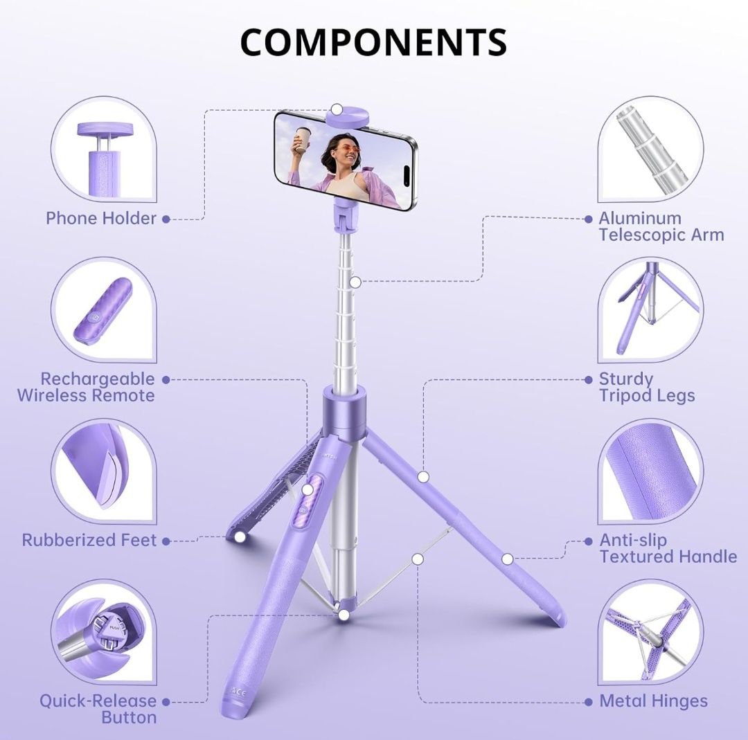 ATUMTEK Statyw do selfie Stick 1,5 m fioletowy