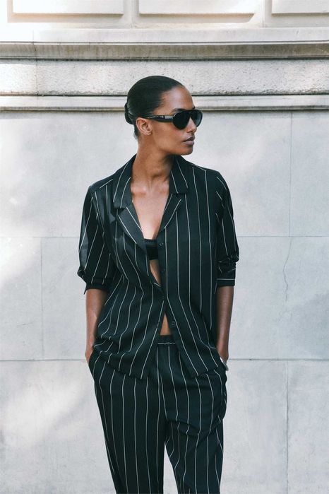 koszula bluzka M nowa kolekcja czarna prążek tenisowy PROMOCJA