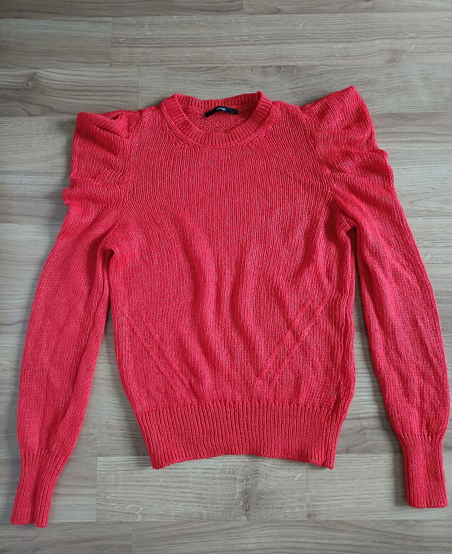 Sweter damski elegancki czerwony ns na święta z bufkami George S M