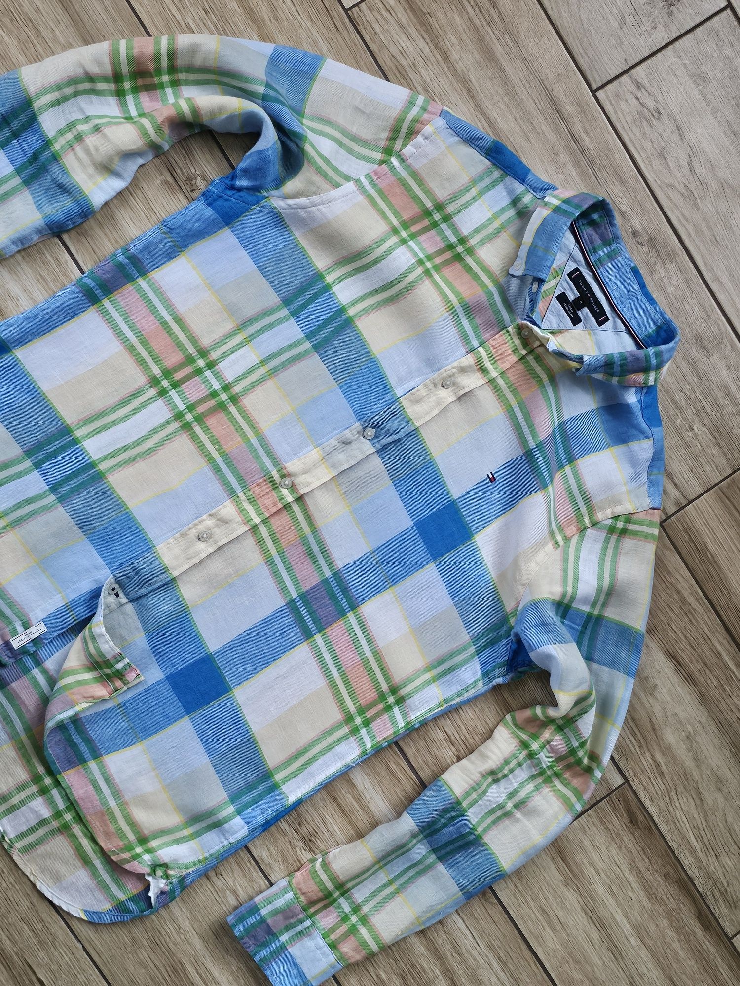 koszula TOMMY HILFIGER lniana meska 100% len r. L M -  jak NOWA