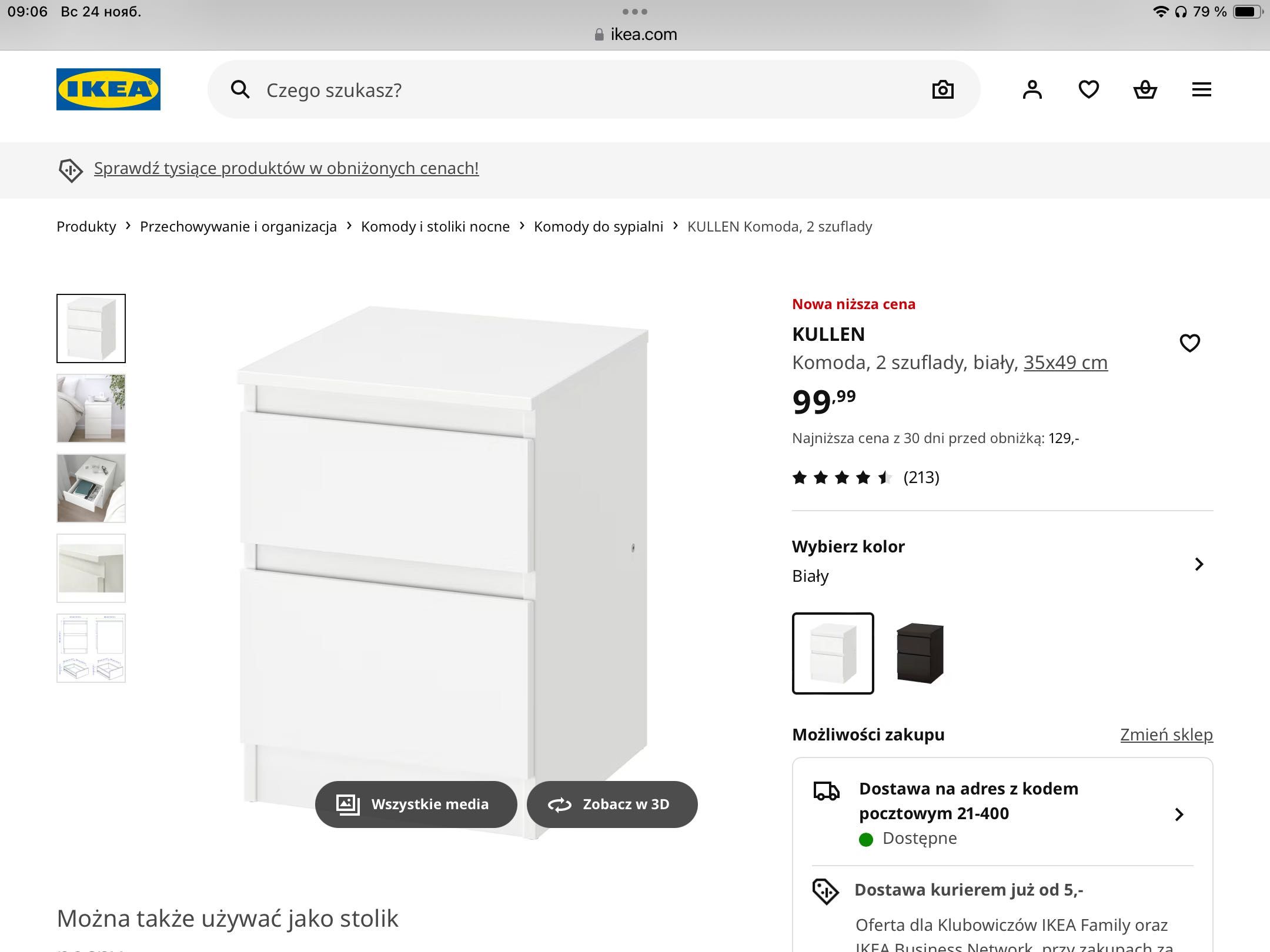 Łóżko 90 x 200 z materacem piankowym i komodą.