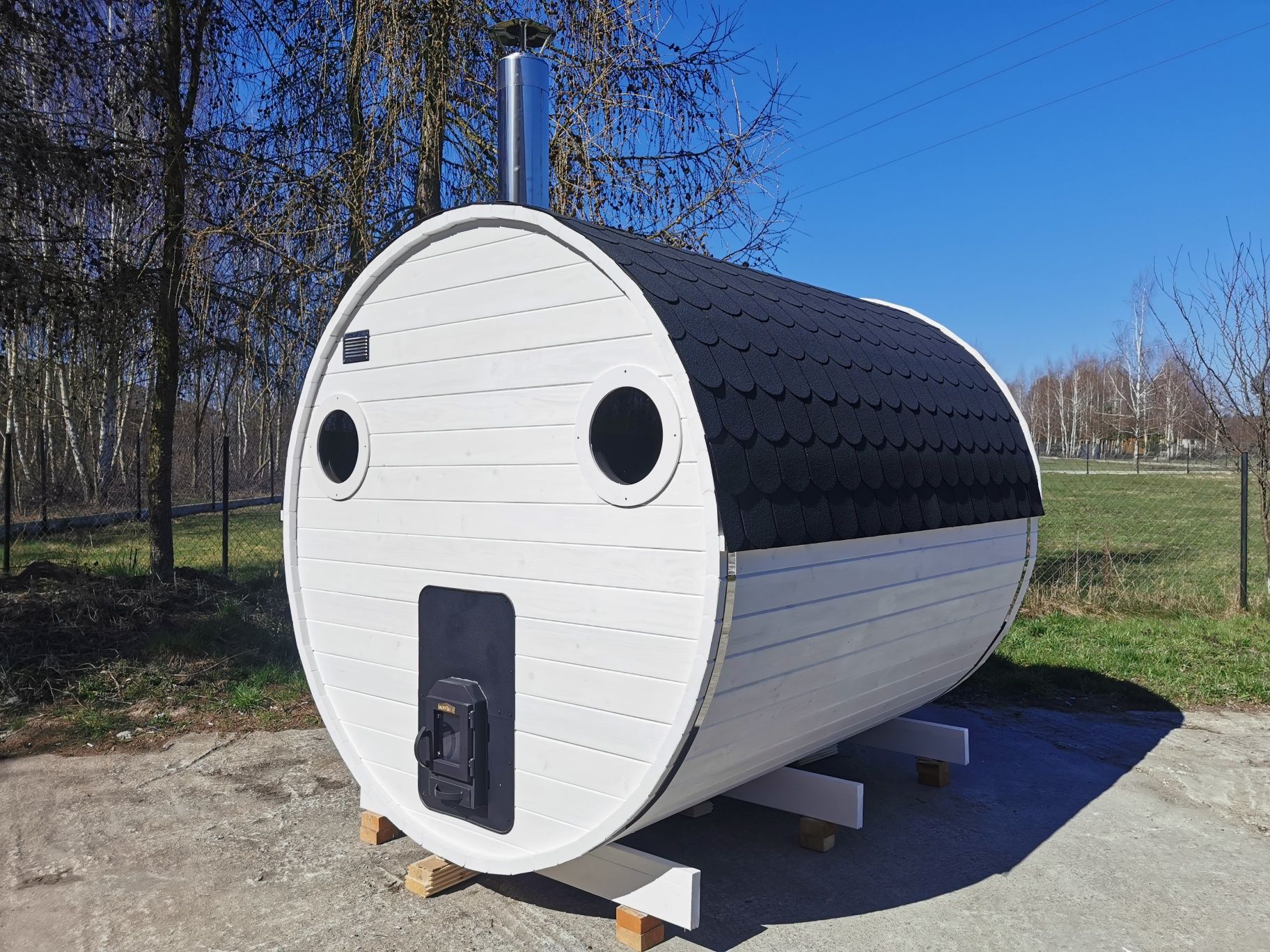 Sauna Ogrodowa 2,5 m x 2,2 m Cały komplet Piec Zewnętrzny