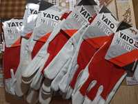 Рукавиці робочі біло-червоні YATO : бавовна + шкіра, розмір 10 [10/120