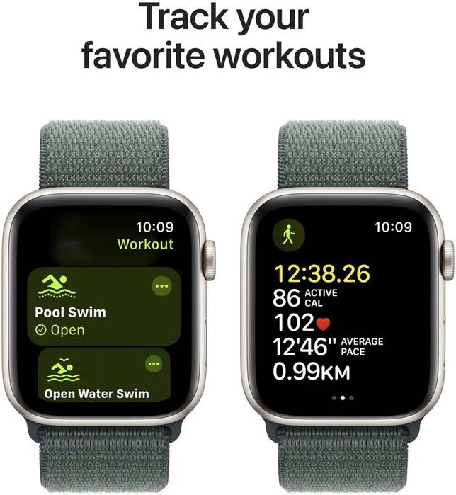 Apple Watch SE 44mm Starlight Aluminium Case with Lake Green SportLoop
