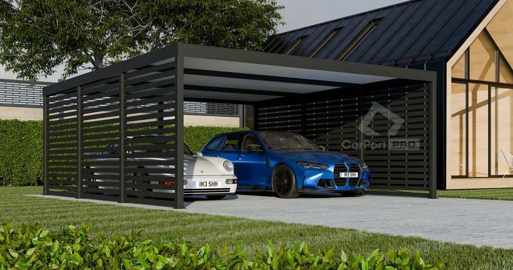 CarPort PREMIUM - wiata samochodowa 6x5,7 - antracyt - zabudowa  CP110