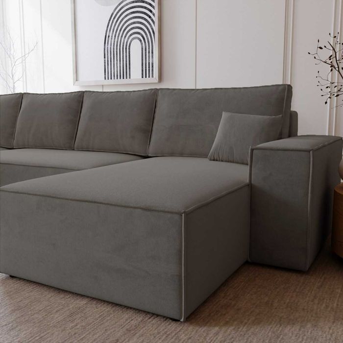 Duży narożnik z funkcją spania i pojemnikiem tkanina sztruks Bergamo U