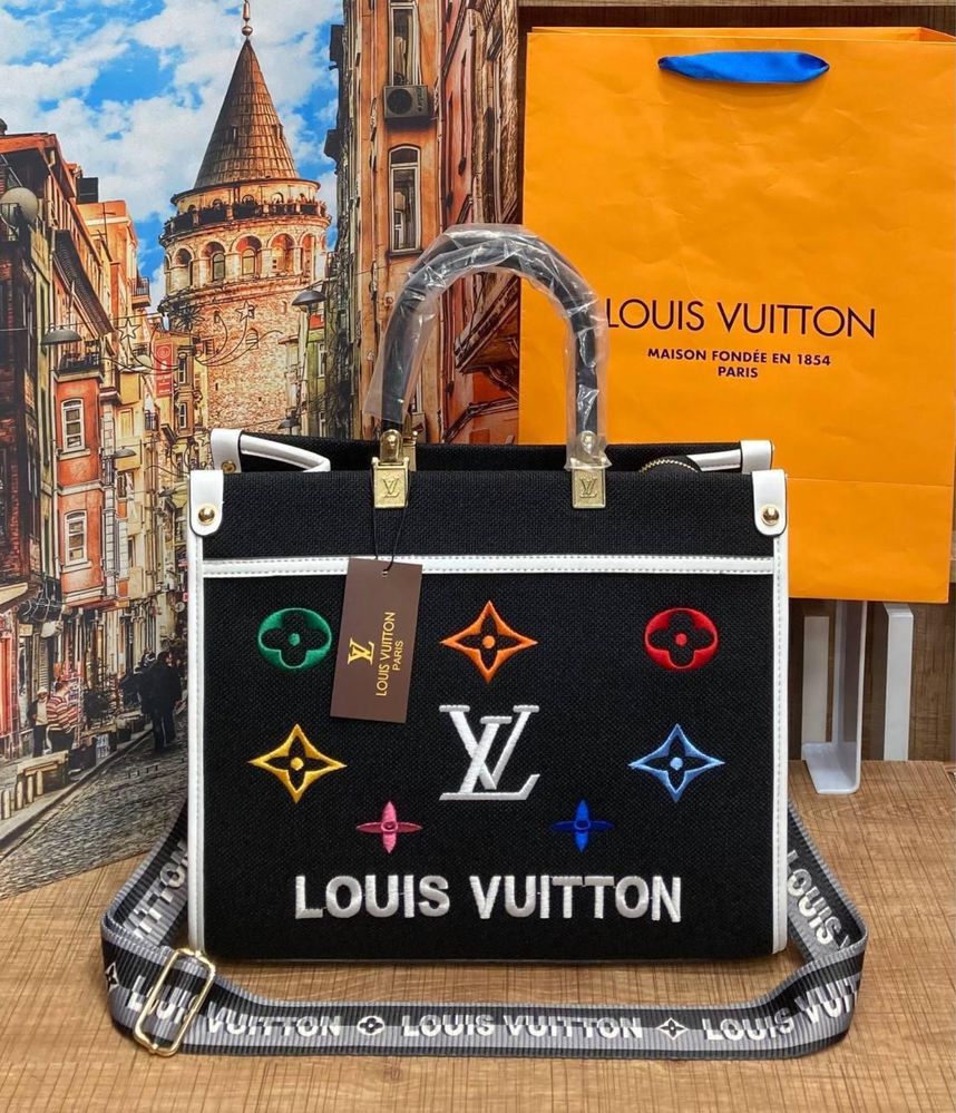 Чорна сумка Луї Вітон, сіра сумка шопер Louis Vuitton,сумка Луи шоппер