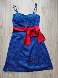 Sukienka w kropki z kokardą ramiączka styl Pin-Up Girl