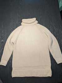Sweter - gruby golf, raglan - jasnobeżowy - AE Basic