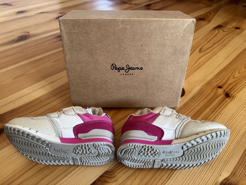 Sneakersy Dla Dziewczynki Pepe Jeans Różowo Białe na Rzepy