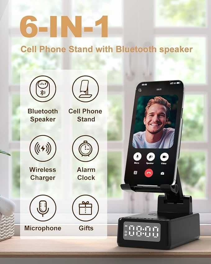 bezprzewodowa ładowarka ze stojakiem na telefon i głośnikiem bluetooth