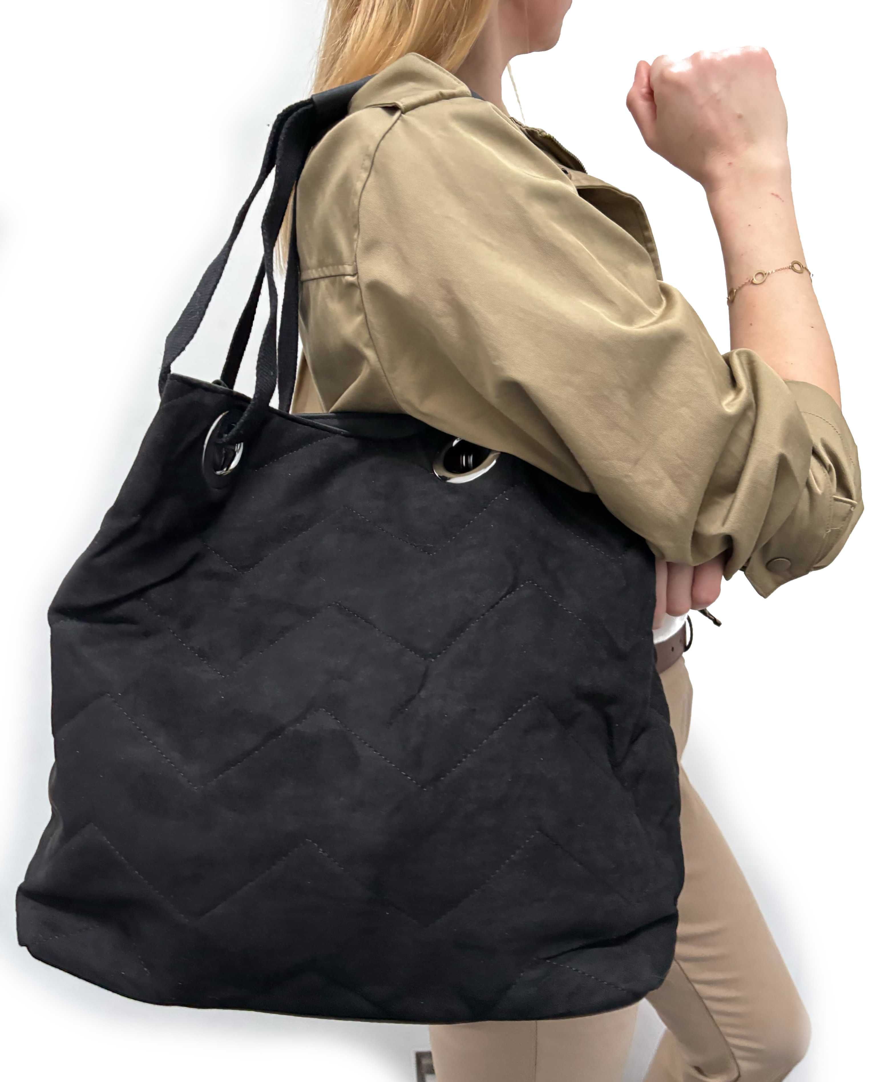 Torebka damska worek shopper zamsz eko czarna