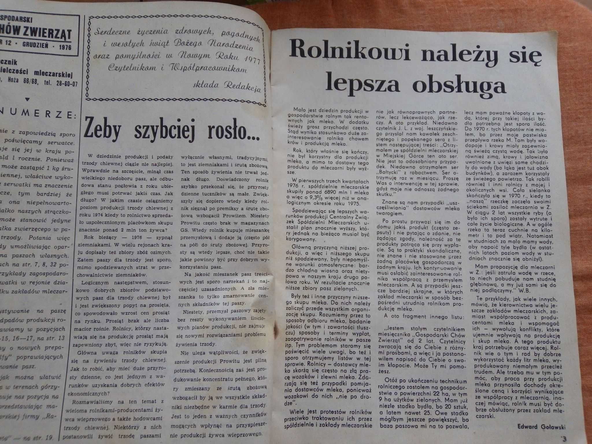 Gospodarski chów zwierząt nr 12 grudzień 1976 gazeta czasopismo