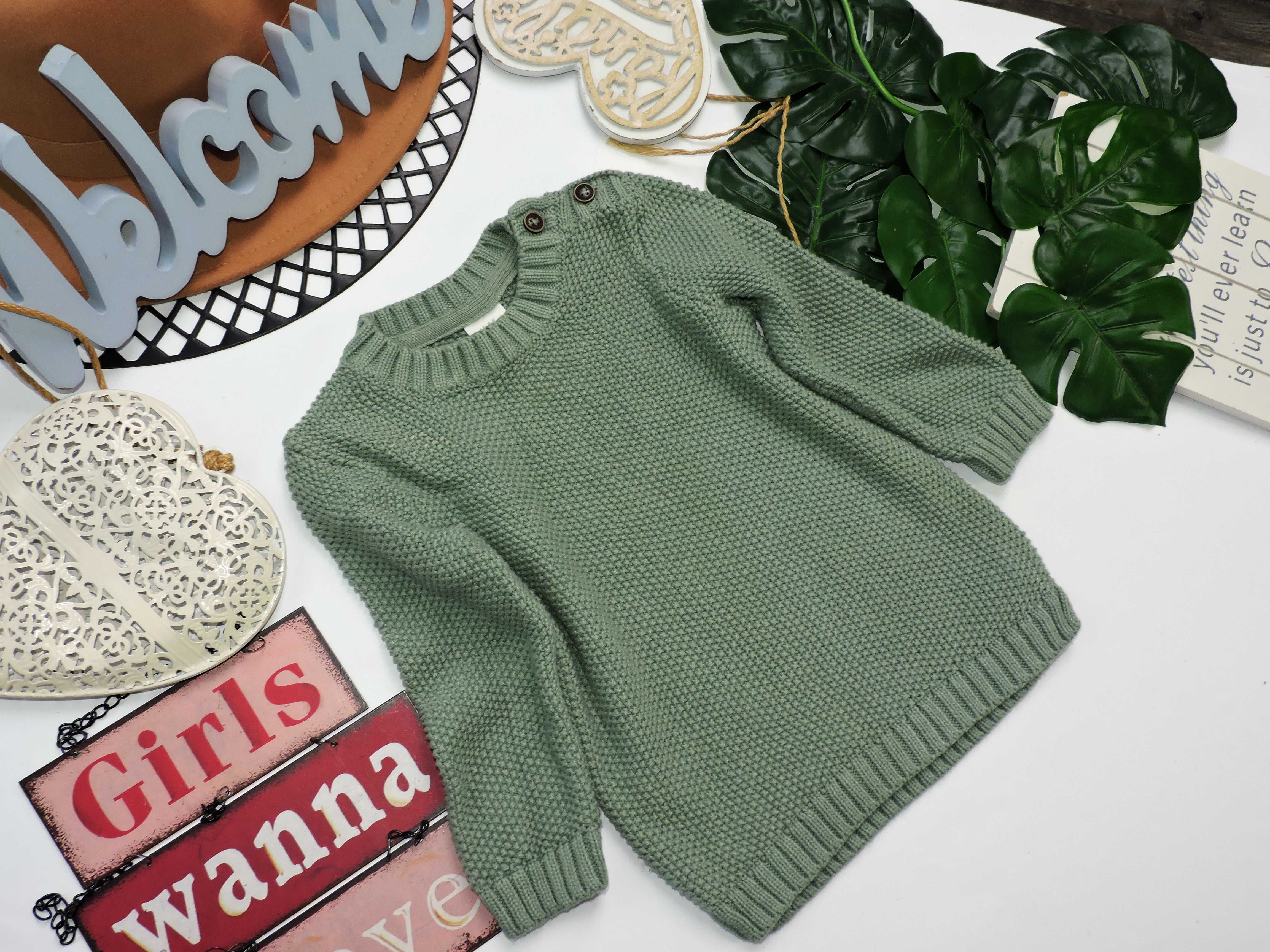 H&M - zielony sweterek knitwear , guziczki r 74